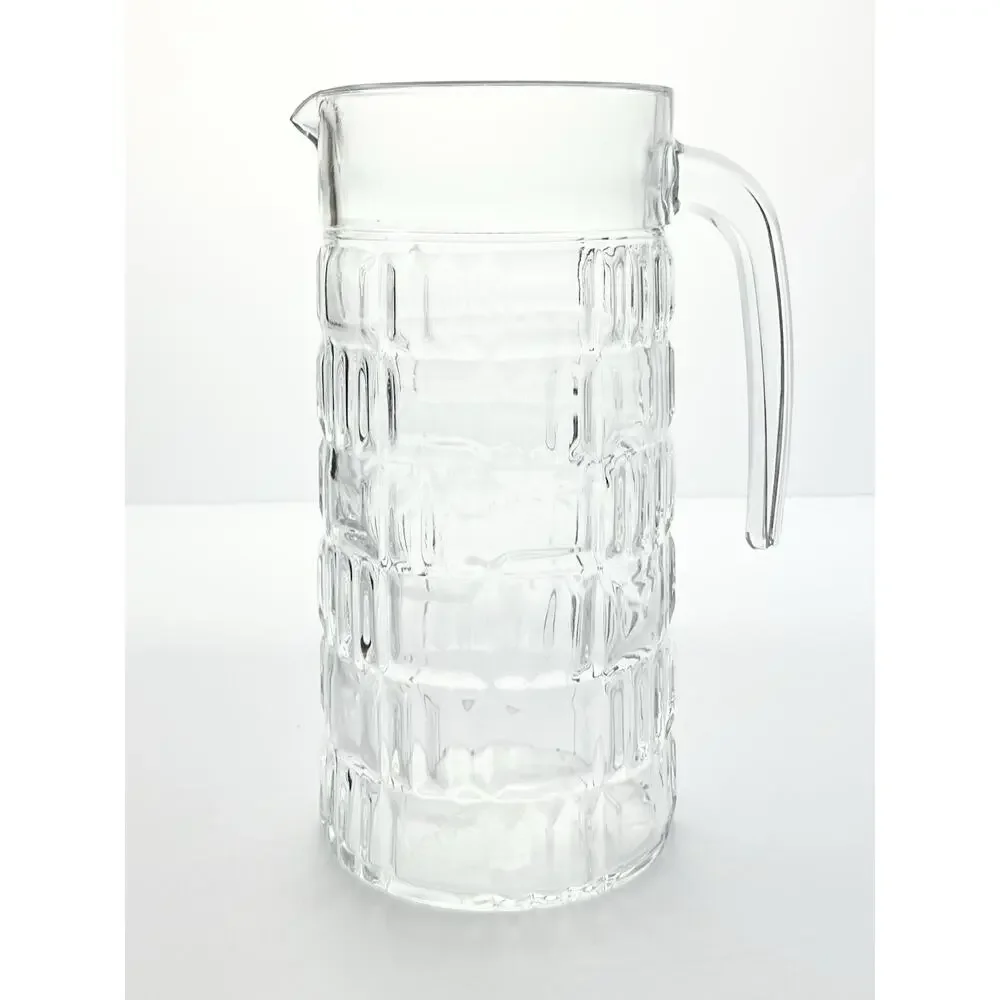 Vintage Geometric Grid Plaid French Glass Martini Alcohol Mixing Pitcher 8” 38oz